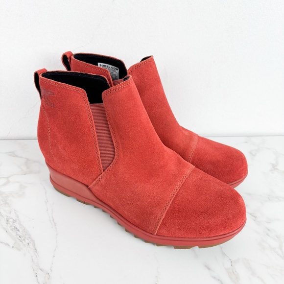 Sorel Evie Orange Pull On Chelsea Wedge Booties Sz 9.5 - Picture 4 of 13